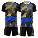Custom Black Blue GeometricalPattern Soccer Set