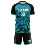 Custom Black Teal GeometricalPattern Soccer Set