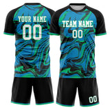 Custom Black Teal GeometricalPattern Soccer Set