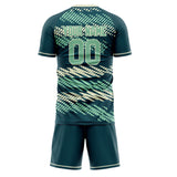 Custom Blue Green Cream GeometricalPattern Soccer Set