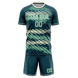 Custom Blue Green Cream GeometricalPattern Soccer Set