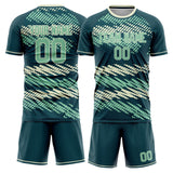 Custom Blue Green Cream GeometricalPattern Soccer Set