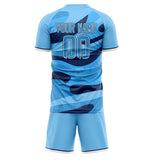 Custom Light Blue Navy GeometricalPattern Soccer Set