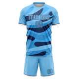 Custom Light Blue Navy GeometricalPattern Soccer Set