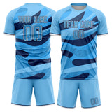 Custom Light Blue Navy GeometricalPattern Soccer Set