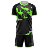 Custom Black Neon Green GeometricalPattern Soccer Set