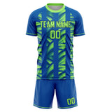 Custom Royal Neon Green GeometricalPattern Soccer Set