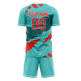 Custom Teal Red GeometricalPattern Soccer Set