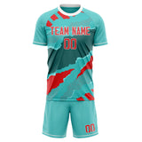 Custom Teal Red GeometricalPattern Soccer Set