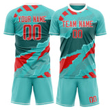 Custom Teal Red GeometricalPattern Soccer Set