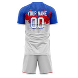 Custom White Blue GeometricalPattern Soccer Set