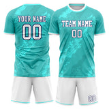 Custom Teal White GeometricalPattern Soccer Set