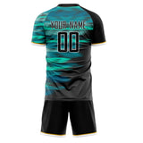 Custom Black Teal GeometricalPattern Soccer Set