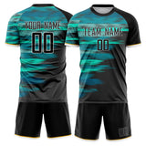 Custom Black Teal GeometricalPattern Soccer Set
