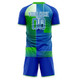 Custom Kelly Green Blue GeometricalPattern Soccer Set