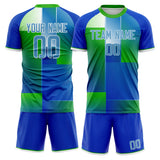 Custom Kelly Green Blue GeometricalPattern Soccer Set