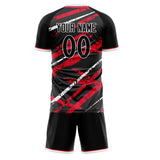 Custom Black Red GeometricalPattern Soccer Set