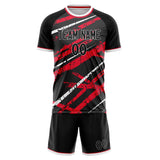 Custom Black Red GeometricalPattern Soccer Set