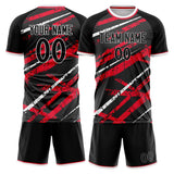Custom Black Red GeometricalPattern Soccer Set