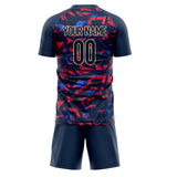 Custom Navy Red GeometricalPattern Soccer Set