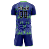 Custom Navy Neon Green GeometricalPattern Soccer Set