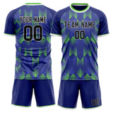 Custom Navy Neon Green GeometricalPattern Soccer Set