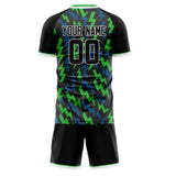 Custom Black Blue GeometricalPattern Soccer Set