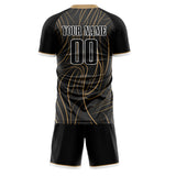 Custom Black Old Gold GeometricalPattern Soccer Set