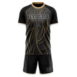 Custom Black Old Gold GeometricalPattern Soccer Set