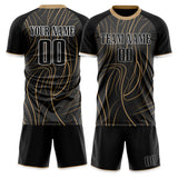 Custom Black Old Gold GeometricalPattern Soccer Set