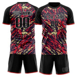 Custom Black Red GeometricalPattern Soccer Set