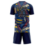 Custom Navy White GeometricalPattern Soccer Set