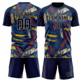 Custom Navy White GeometricalPattern Soccer Set