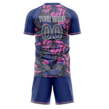 Custom Navy Gray GeometricalPattern Soccer Set