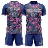 Custom Navy Gray GeometricalPattern Soccer Set