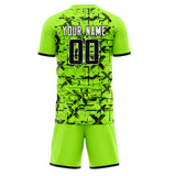 Custom Neon Green Black GeometricalPattern Soccer Set