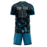 Custom Black Blue GeometricalPattern Soccer Set