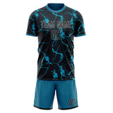 Custom Black Blue GeometricalPattern Soccer Set
