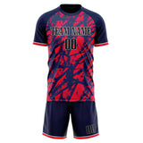 Custom Navy Red GeometricalPattern Soccer Set