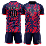Custom Navy Red GeometricalPattern Soccer Set