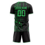 Custom Black Green GeometricalPattern Soccer Set