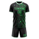 Custom Black Green GeometricalPattern Soccer Set