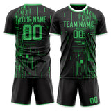 Custom Black Green GeometricalPattern Soccer Set
