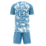Custom Light Blue White GeometricalPattern Soccer Set