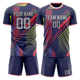 Custom Navy Red GeometricalPattern Soccer Set