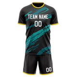 Custom Black Teal GeometricalPattern Soccer Set