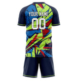 Custom Navy Green GeometricalPattern Soccer Set