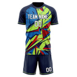 Custom Navy Green GeometricalPattern Soccer Set