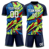 Custom Navy Green GeometricalPattern Soccer Set