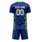 Custom Navy Neon Green GeometricalPattern Soccer Set